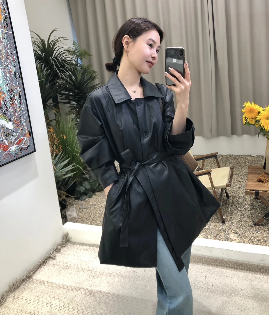 法式复古高级感2025新款气质时尚中长款PU皮黑色皮衣显瘦外套女