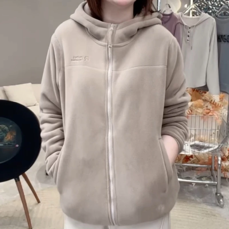 新款加绒保暖舒适百搭连帽开衫厚外套LK2508087