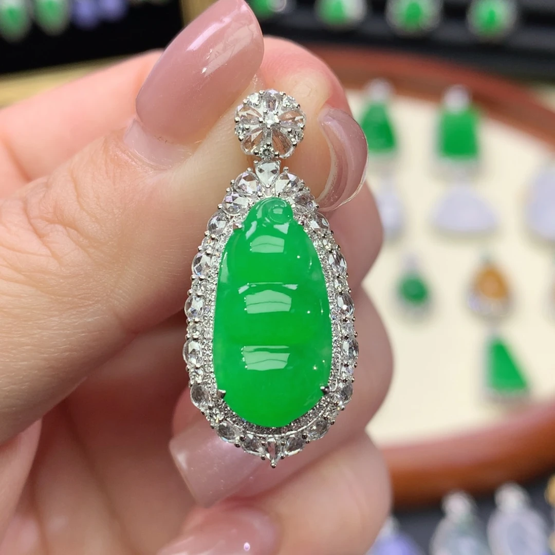 翡翠18K金镶嵌吊坠(不含链)