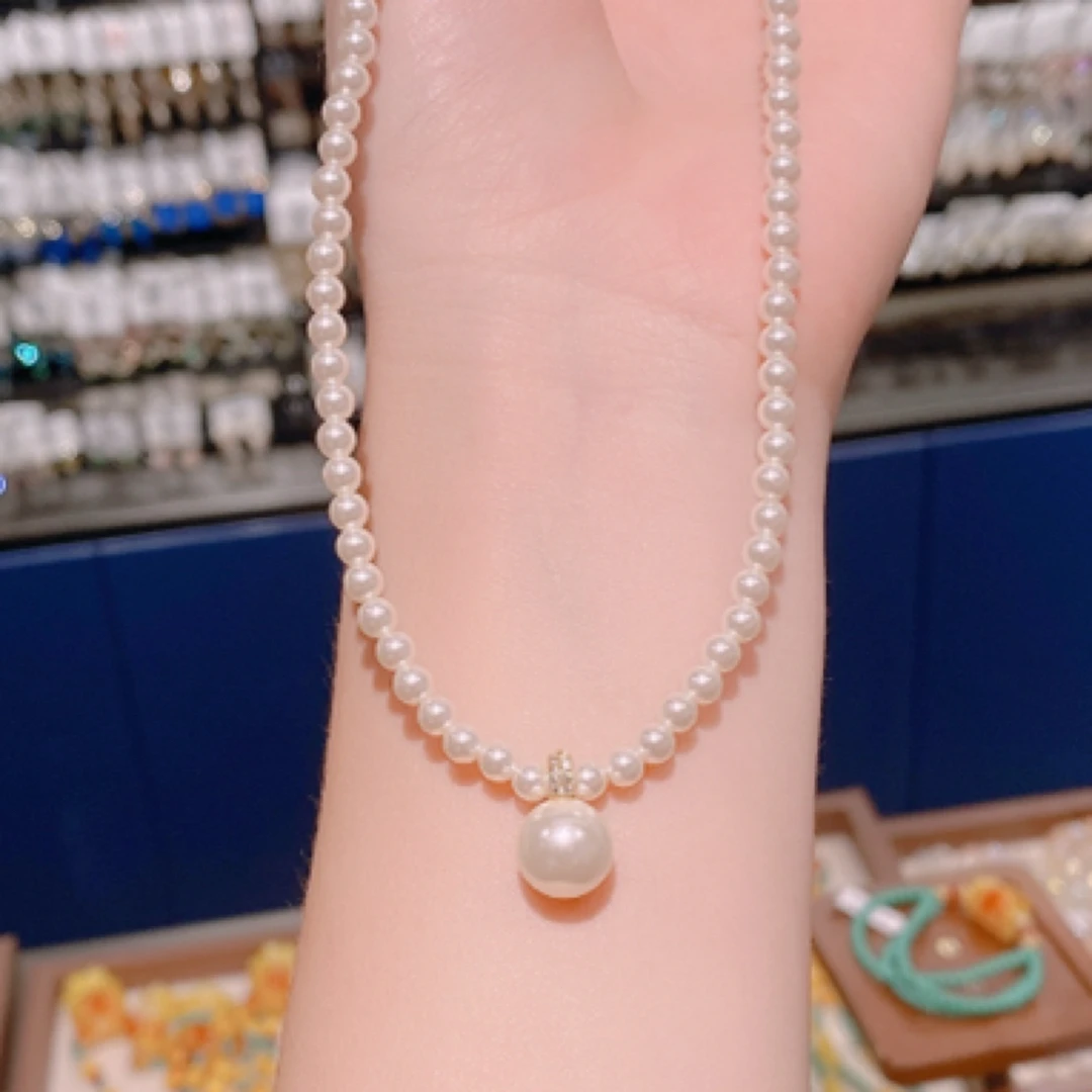 铜合金仿珍珠项链 气质大珠珠卡4mm项链珠珠时尚简约122