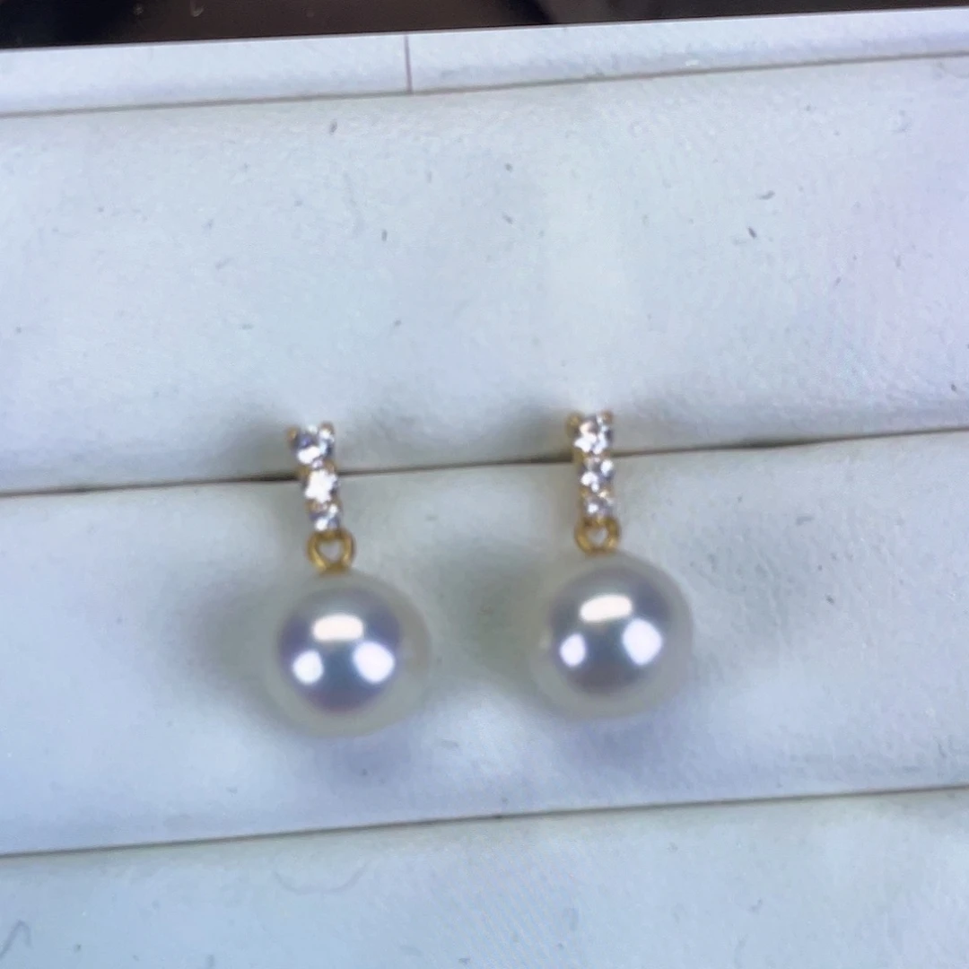 耳饰18K金镶嵌海水珍珠7.5-8mm