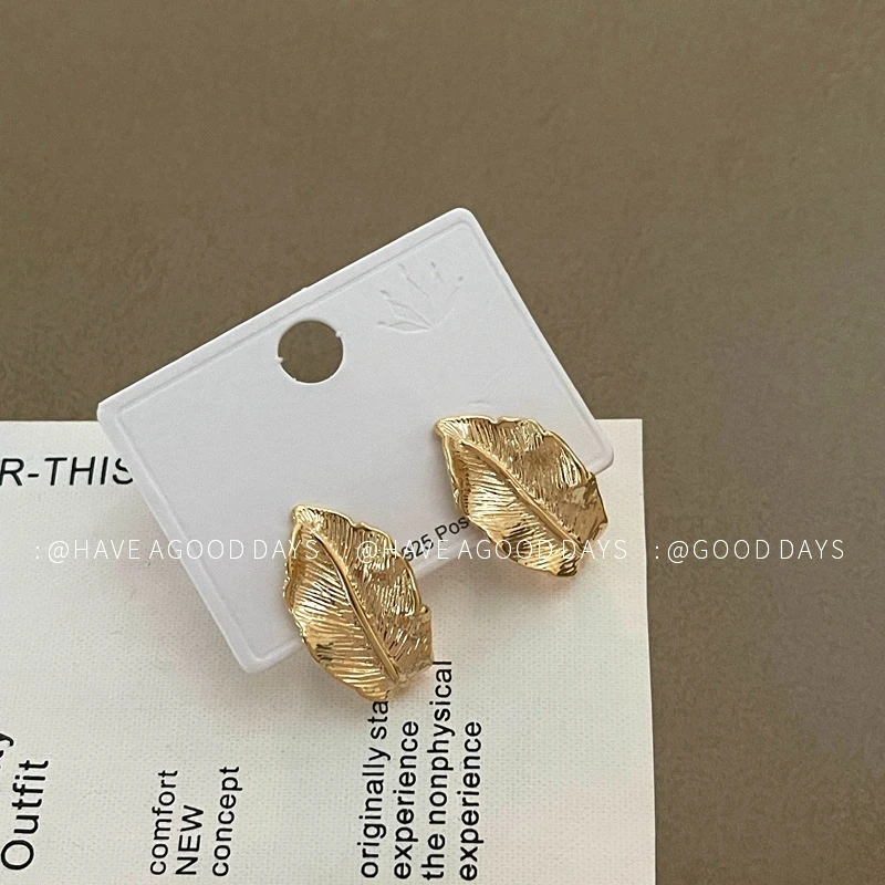 铜合金陶瓷耳饰 法式金属感树叶耳环小众设计感简约高级轻奢风气