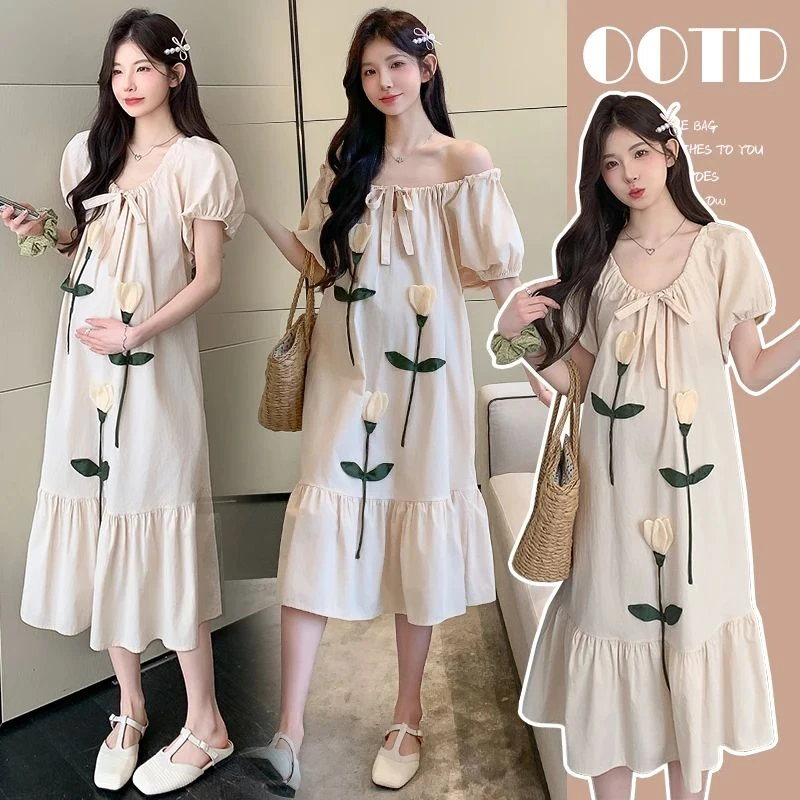 时髦孕妇裙2025夏季新款宽松休闲甜美洋气高腰气质显瘦碎花连衣裙