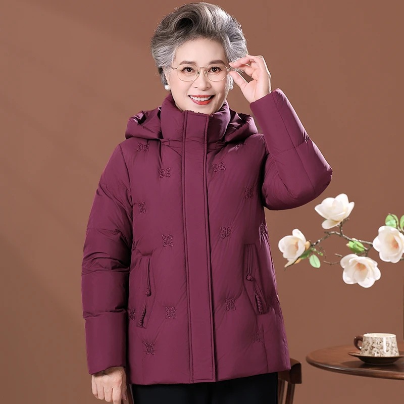 中老年羽绒服女短款宽松妈妈冬季外套60岁70老人奶奶太太加厚冬装