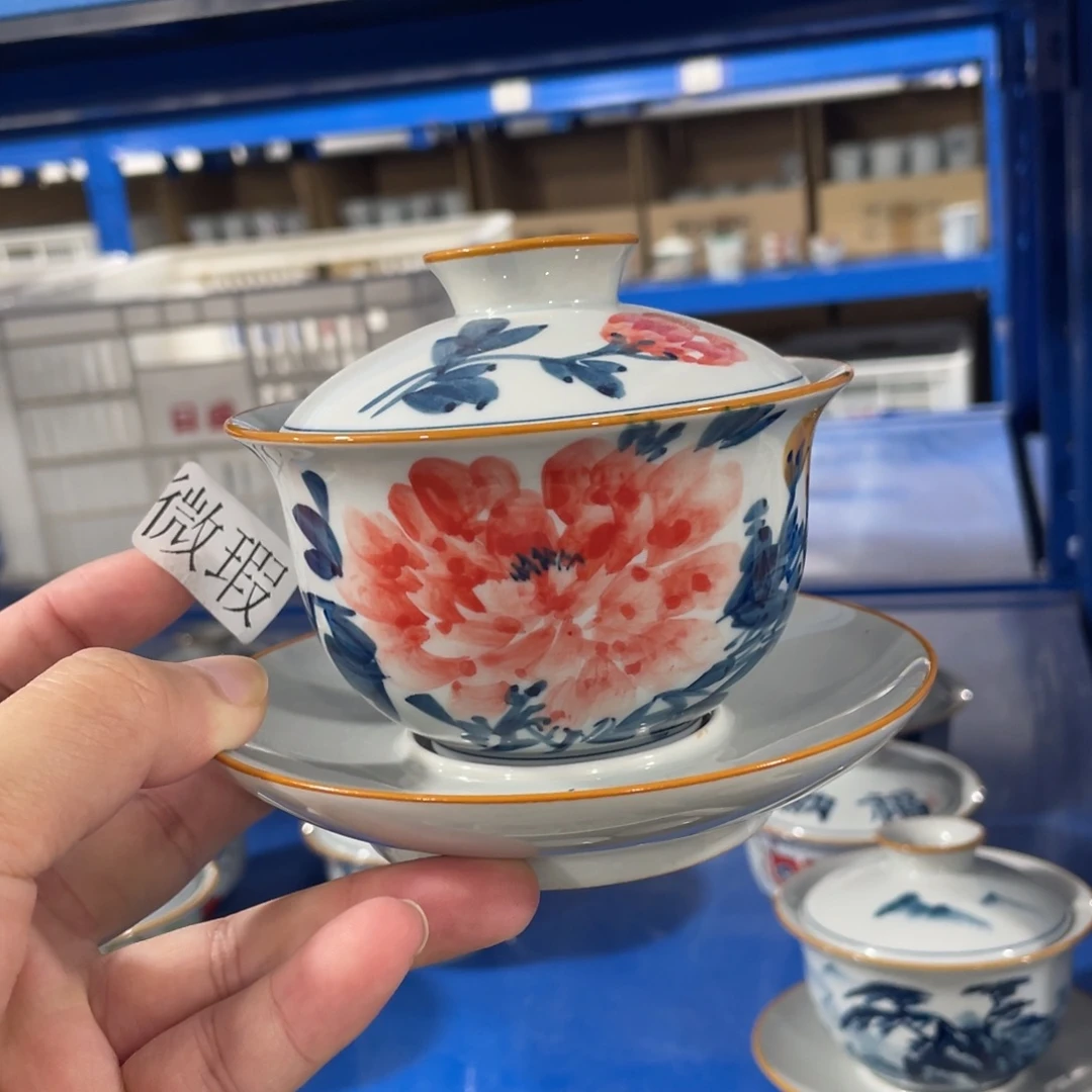 釉下手绘茶具微瑕
