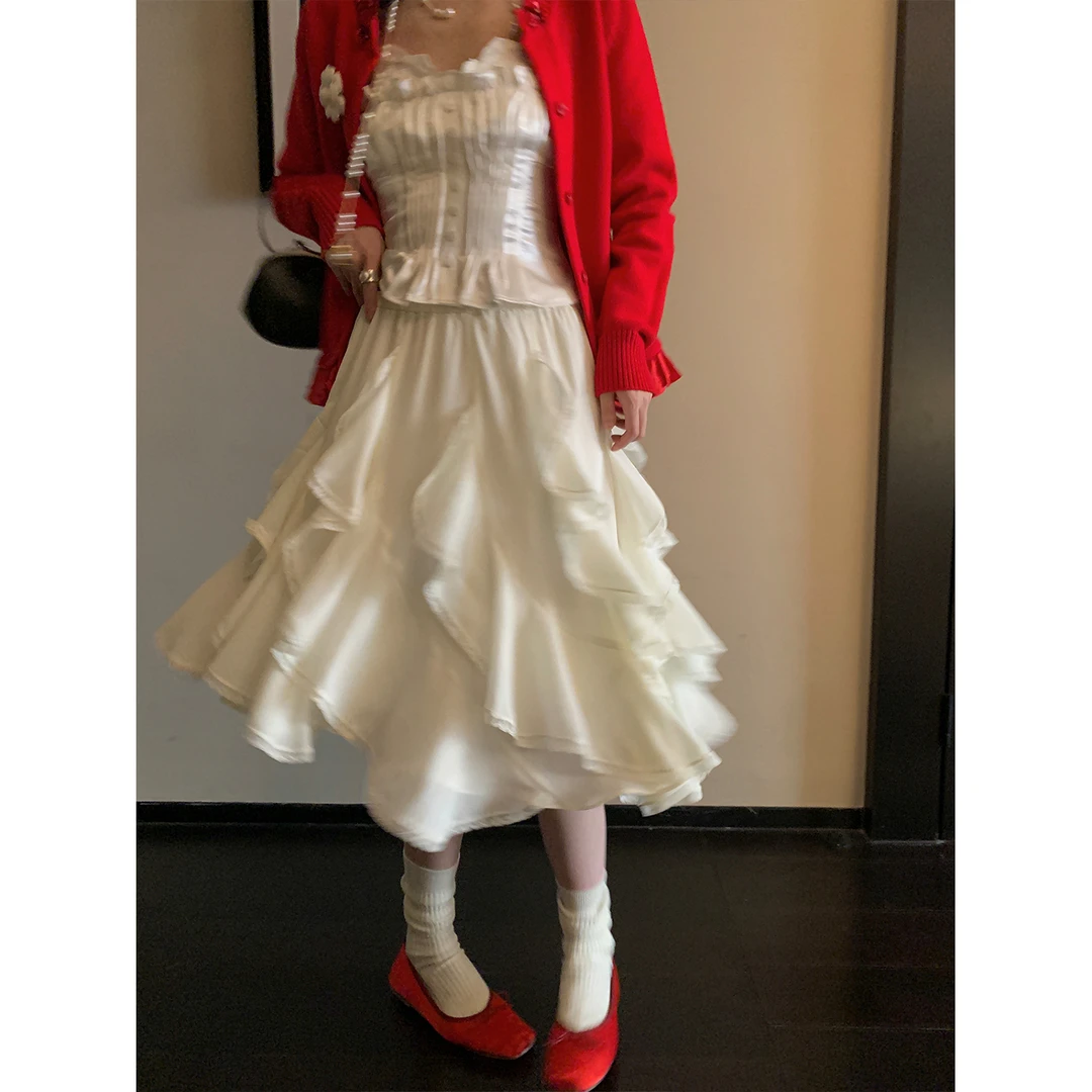 区区欧阳必入！萬能氛围裙不规则蕾丝拼接半身裙春季中长款裙子