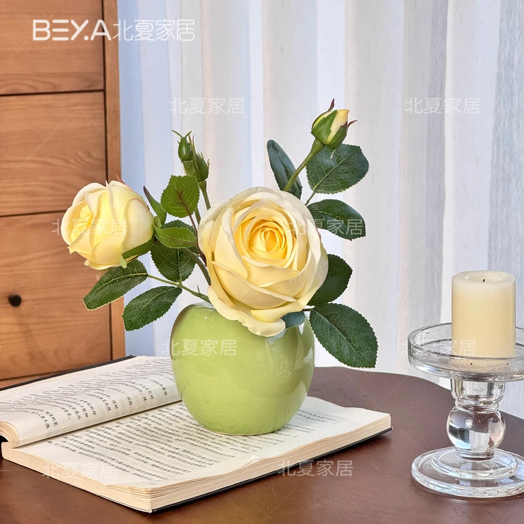 焦边仿真秋日玫瑰仿真花感逼真客厅餐桌花家居摆件拍照