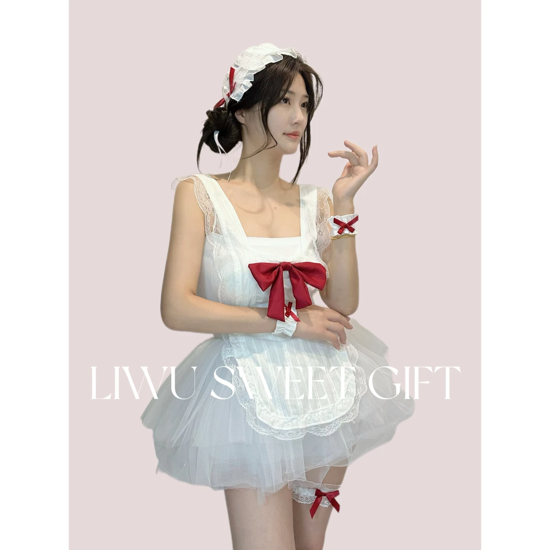 蛋糕厨娘-纯欲法式绑带甜美少女蕾丝边睡裙