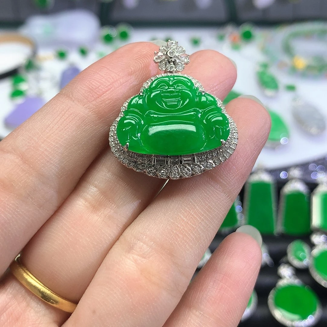 吊坠(不含链)18K金镶嵌翡翠