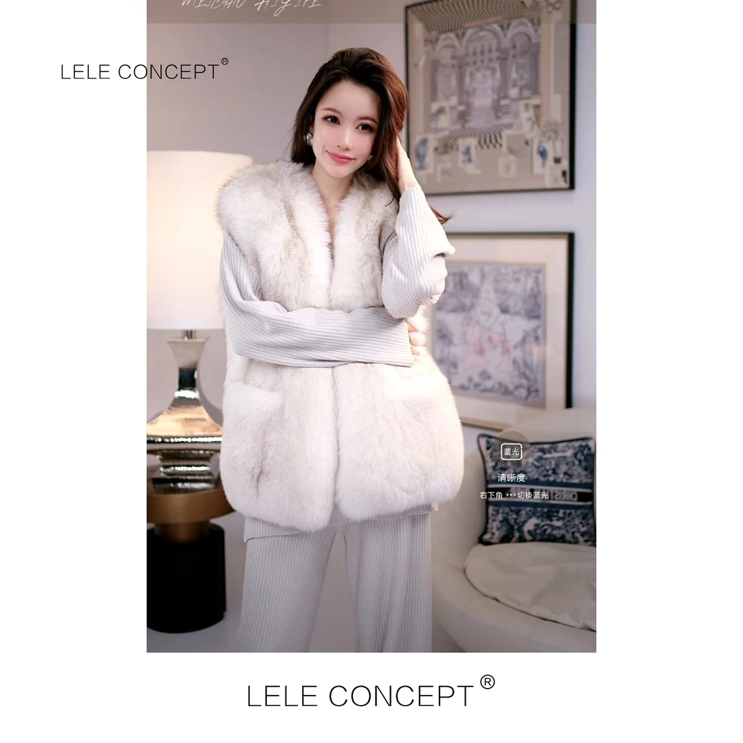 LELE CONCEPT |「颖」」秋冬轻奢感侧开叉皮扣毛毛马甲时尚Y0051