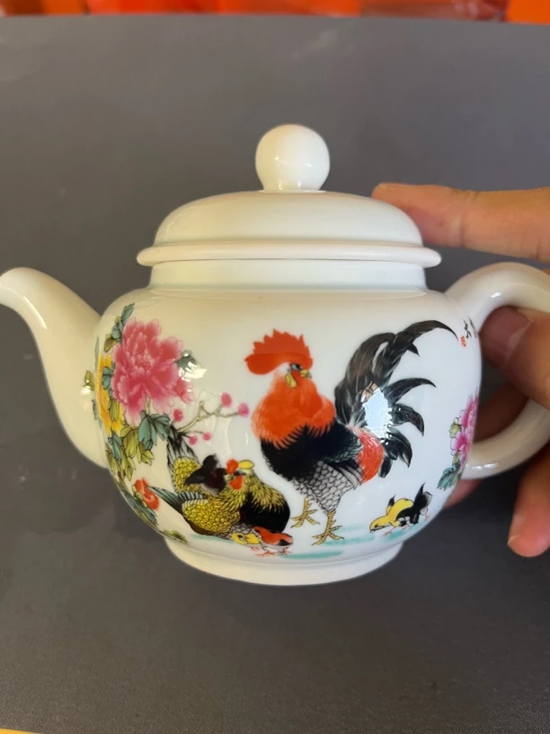 景德镇陶瓷茶壶粉彩公鸡大吉大利茶壶泡茶壶大茶壶喝茶茶壶