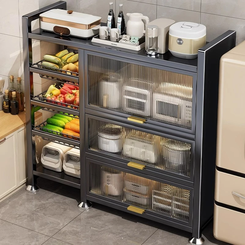 厨房置物架多功能落地多层收纳架橱柜果蔬菜篮子微波炉储物柜