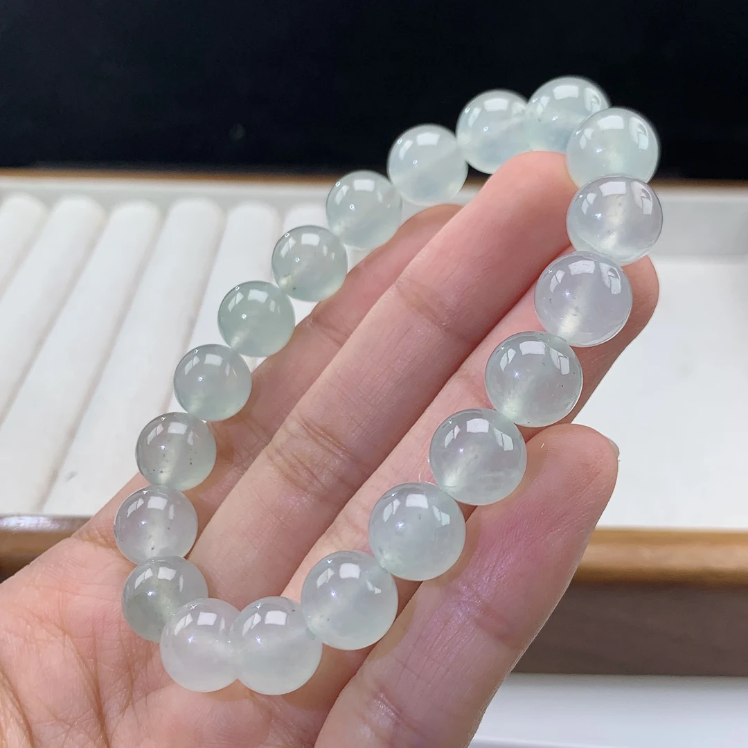 3.1-2-缅甸天然翡翠A货 女款冰晴底手串尺寸:10mm 19颗粒