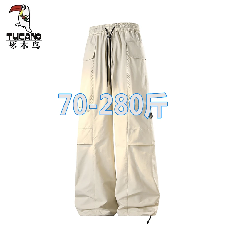啄木鸟夏季透气薄款潮流大码直筒裤男工装裤宽松多口袋休闲裤