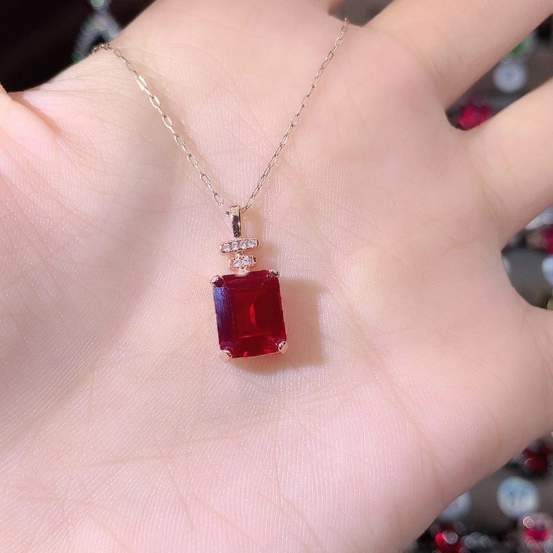 颈饰银S925镶嵌红宝石酒红玫瑰金810