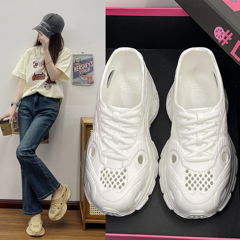 夏季镂空老爹鞋厚底防滑拖鞋女网红ins风增高透气鞋户外凉鞋女