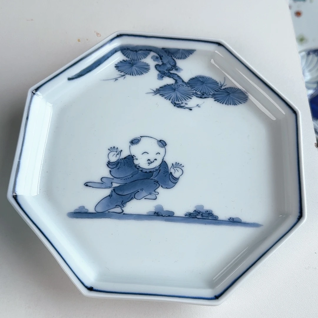 瓷片平户松山17厘米唐子八角盘