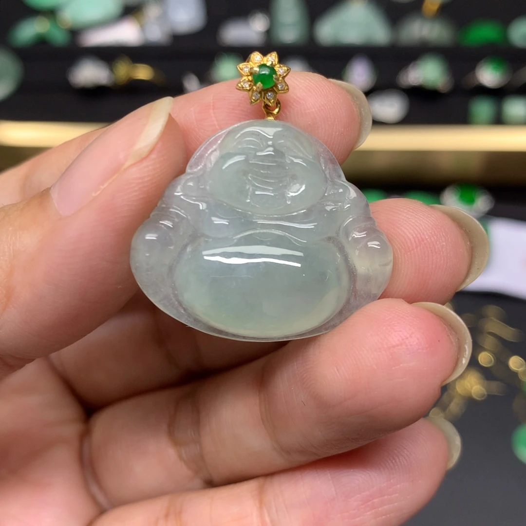吊坠(不含链)18K金镶嵌翡翠有纹裂