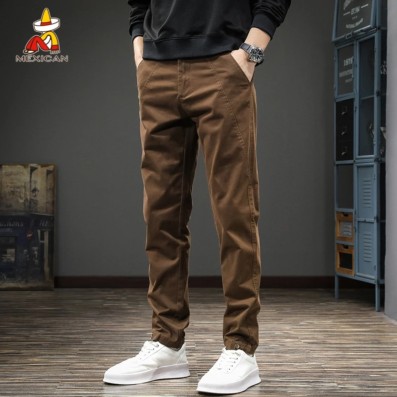 Mexican/稻草人秋季潮牌复古休闲裤男修身直筒长裤简约百搭小西裤