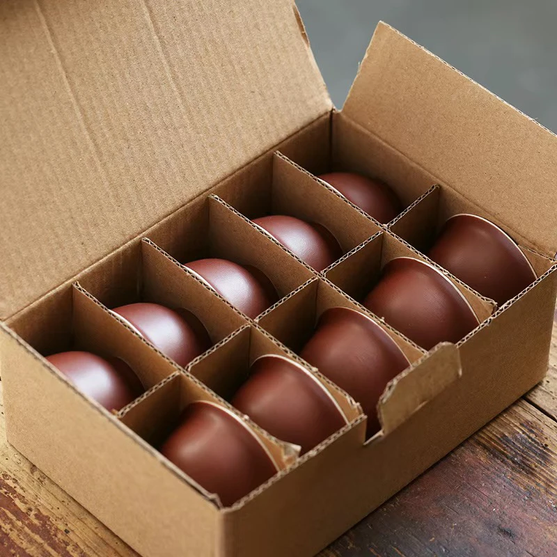 潮汕功夫茶杯朱泥紫砂色内白功夫茶具茶杯反口品茗杯功夫若深杯子