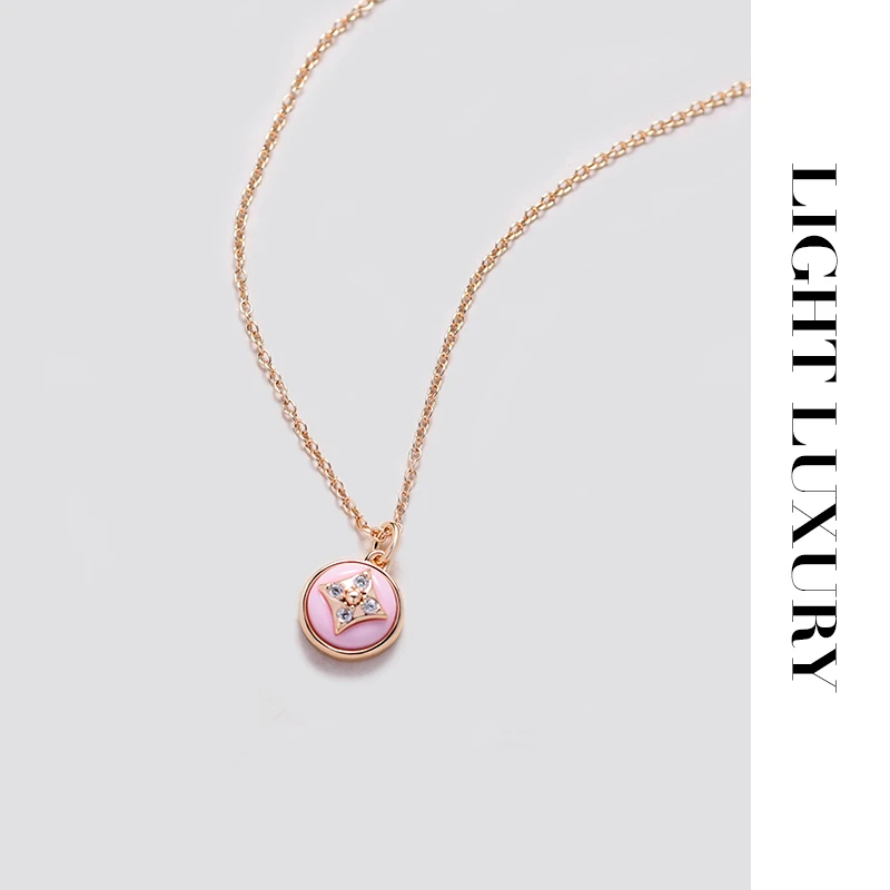 铜合金项链 521 老花四叶花项链 粉 锁骨链女