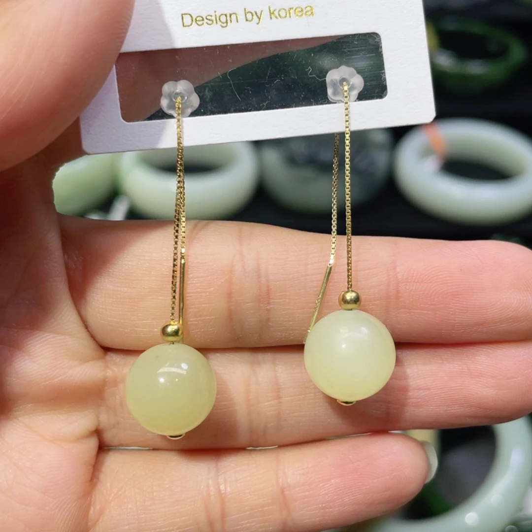 银S925镶嵌和田玉耳饰