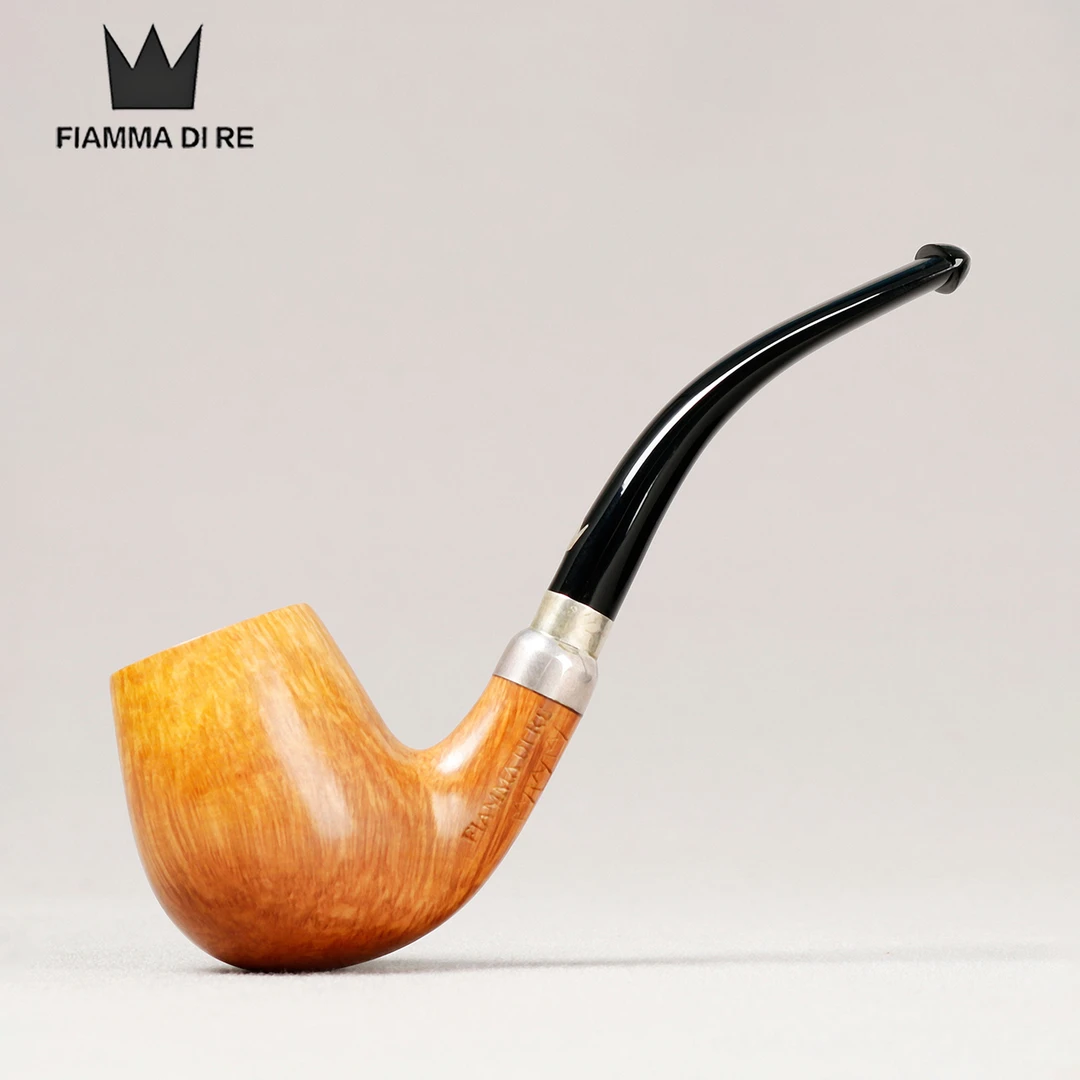 意大利火焰王Fiamma Dire 三皇冠 浅色弯斗双银圈 手工石楠木烟斗