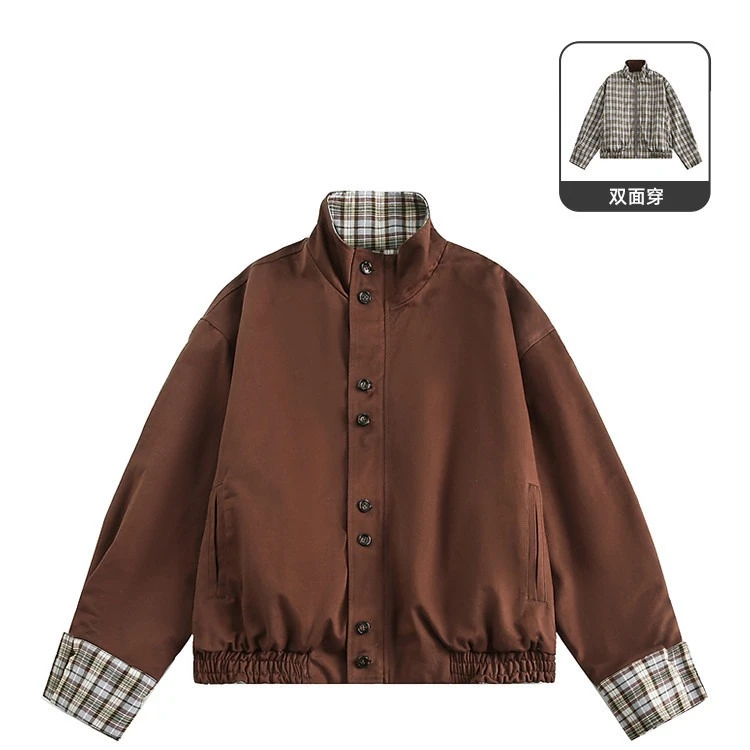 美式复古新款双面穿美拉德夹克男女短款街头休闲外套百上衣潮流