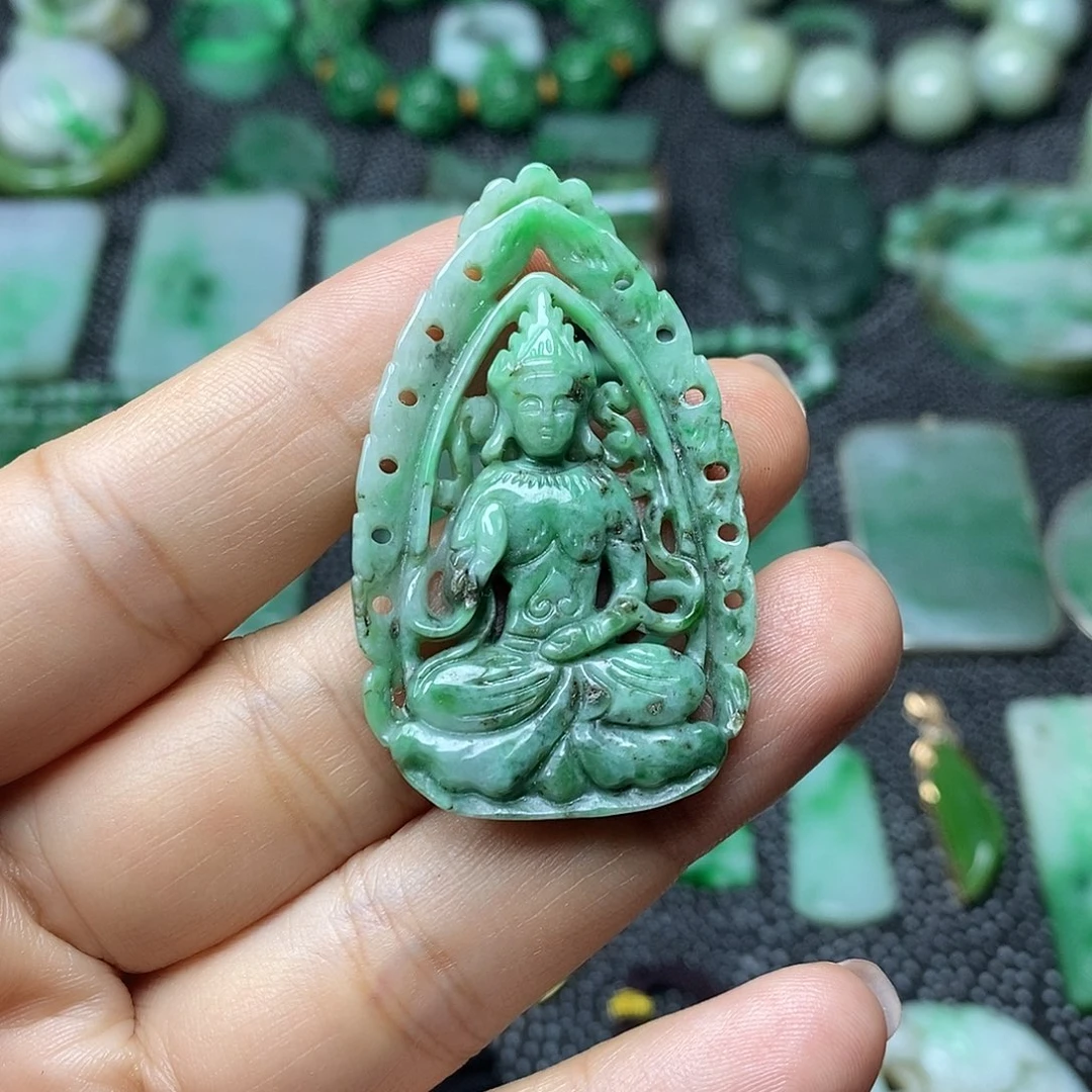 翡翠挂件未镶嵌剑**三缅甸天然翡翠度母