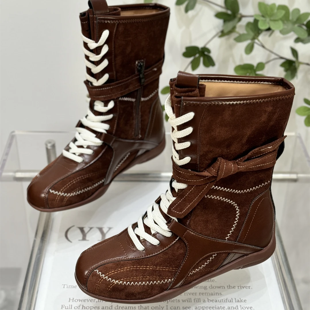 复古美拉德绒面短筒靴女靴2025秋冬新款爆款英伦风真皮厚底马丁靴