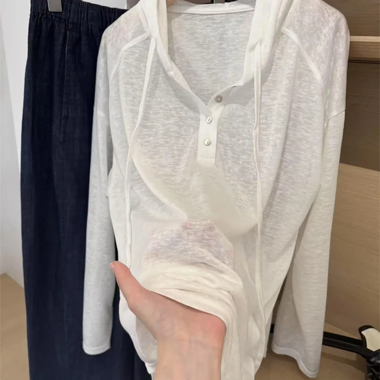 CHAO级推荐！夏日出游穿搭！白色天丝竹节M连帽防晒薄款罩衫上衣