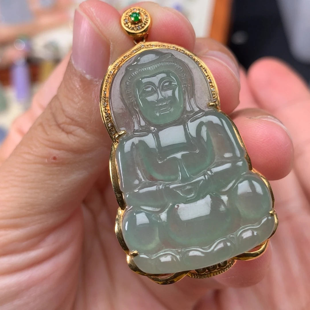 吊坠(不含链)18K金镶嵌翡翠