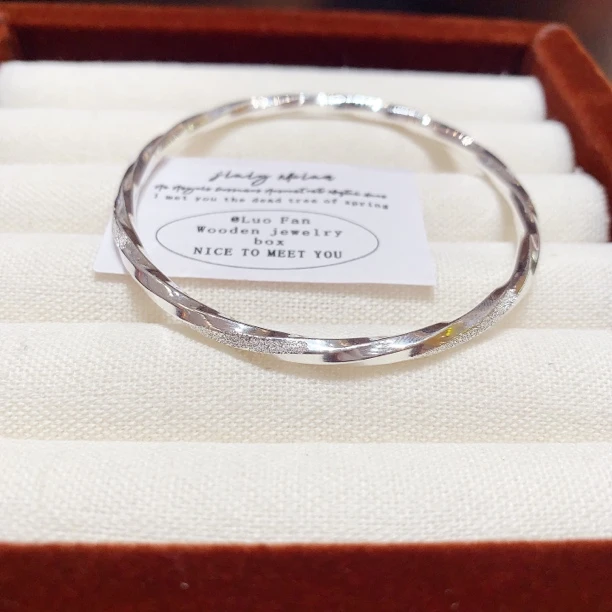 足银手镯 足银999.9亮面钉砂扭纹手镯经典时尚百搭简约气质