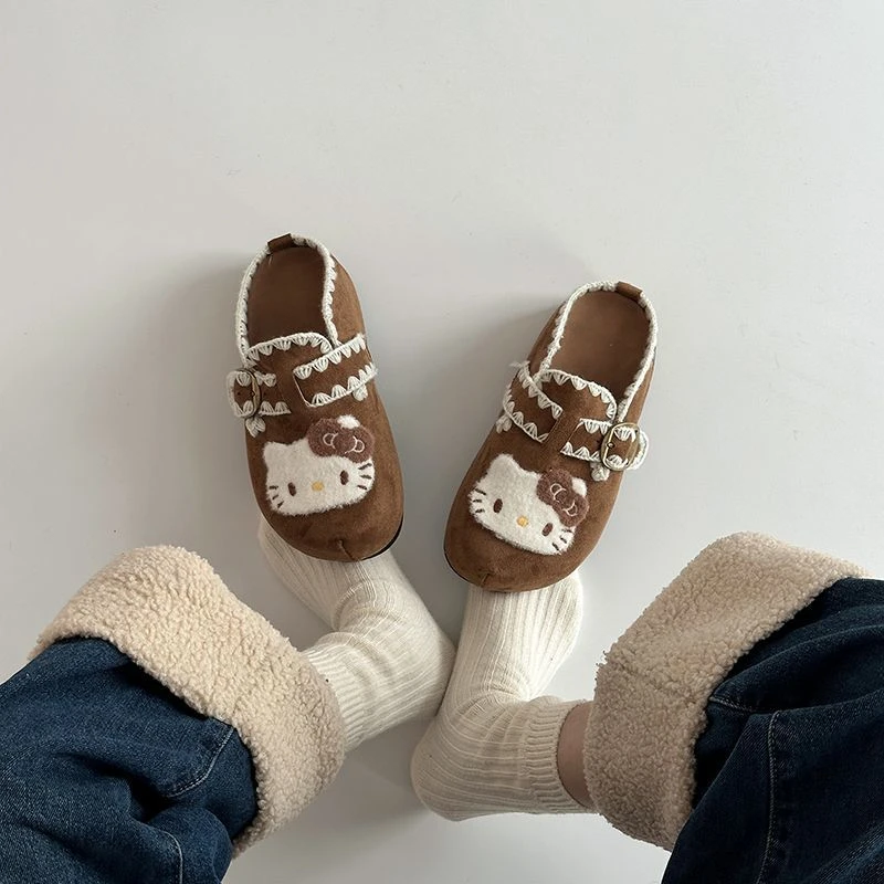 可爱卡通动漫休闲花边包头半拖鞋女2025秋季新外穿绒面勃肯拖鞋