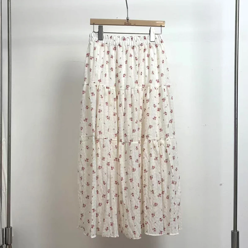 粉色小碎花半身裙女装宽松拼接大摆裙韩版时尚百搭中长裙夏季新款