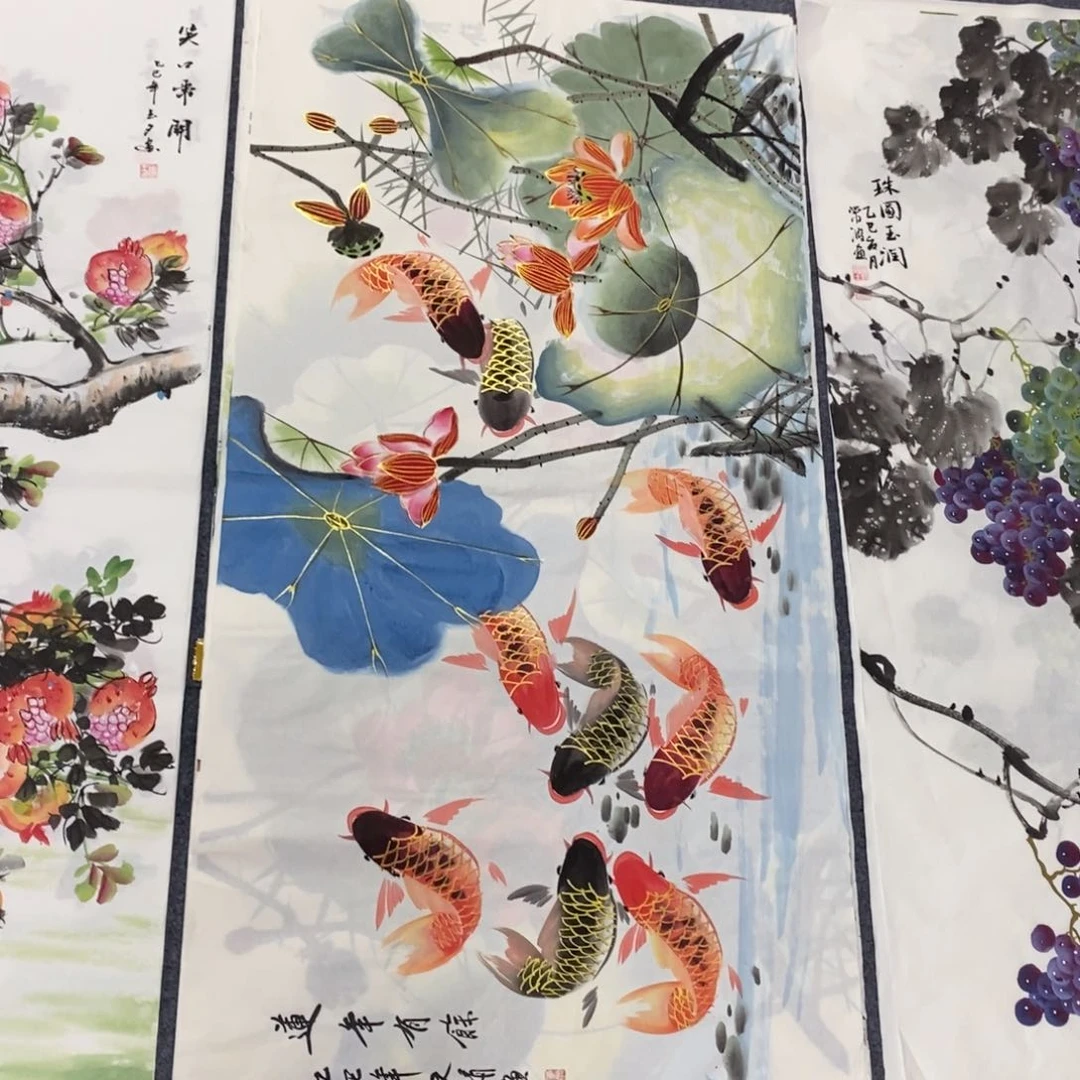 国画尺寸140✖️70四尺精品手绘金线荷花