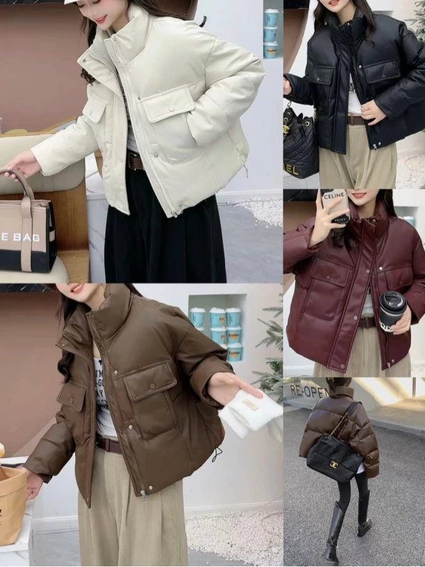 薇莎A38【现货】立领PU面羽绒保暖韩版外套