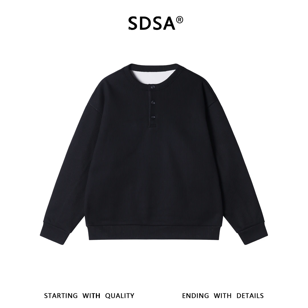 SDSA男士秋冬新款痞帅男装纯色半纽扣圆领卫衣肌理感百搭时尚上衣