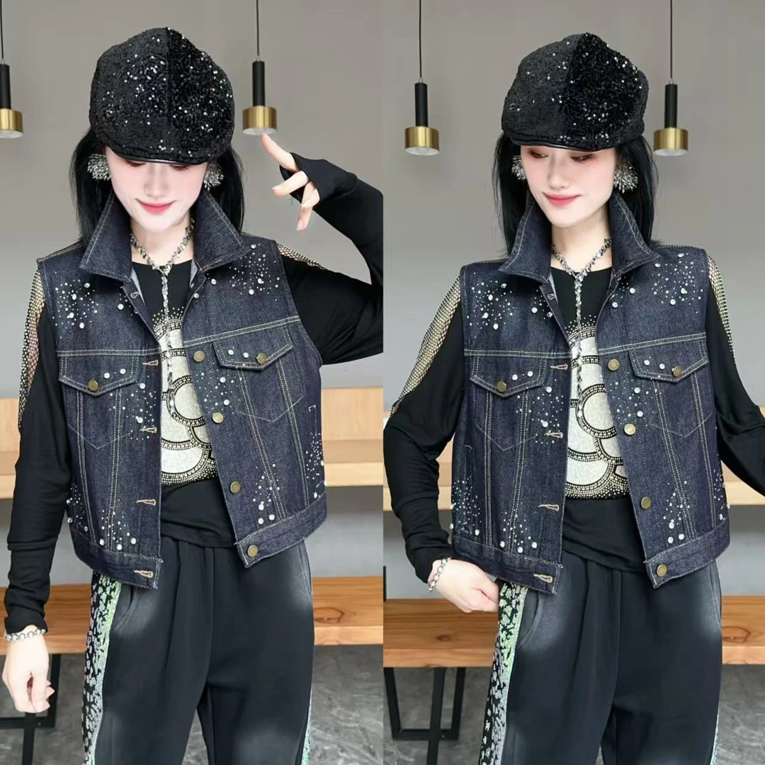 【YJ·高定】2025早秋新款设计感宽松百搭时尚显瘦牛仔马甲女 YY3059