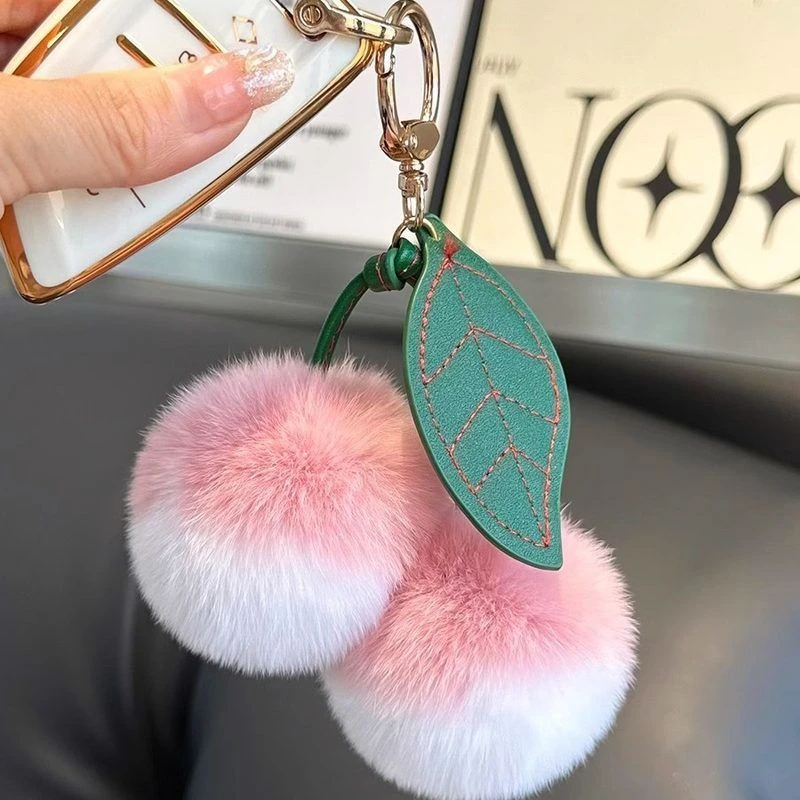 真獭兔毛皮草最新款汽车钥匙扣挂件女可爱毛绒球玩偶公仔书包包挂