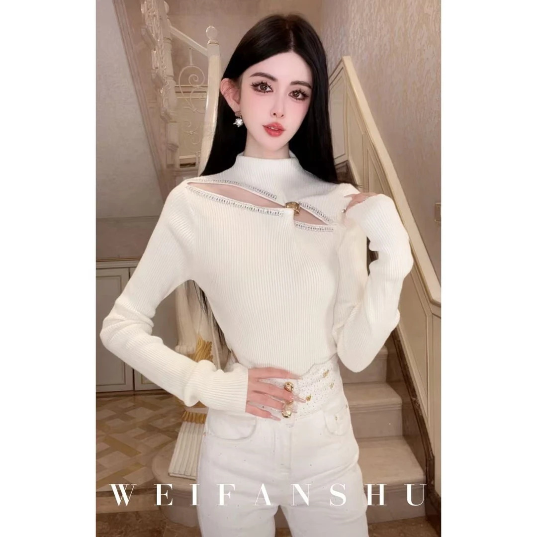 WEIFANSHU/魏凡舒【暮光徘徊】秋冬新款设计感气质修身百搭针织上衣