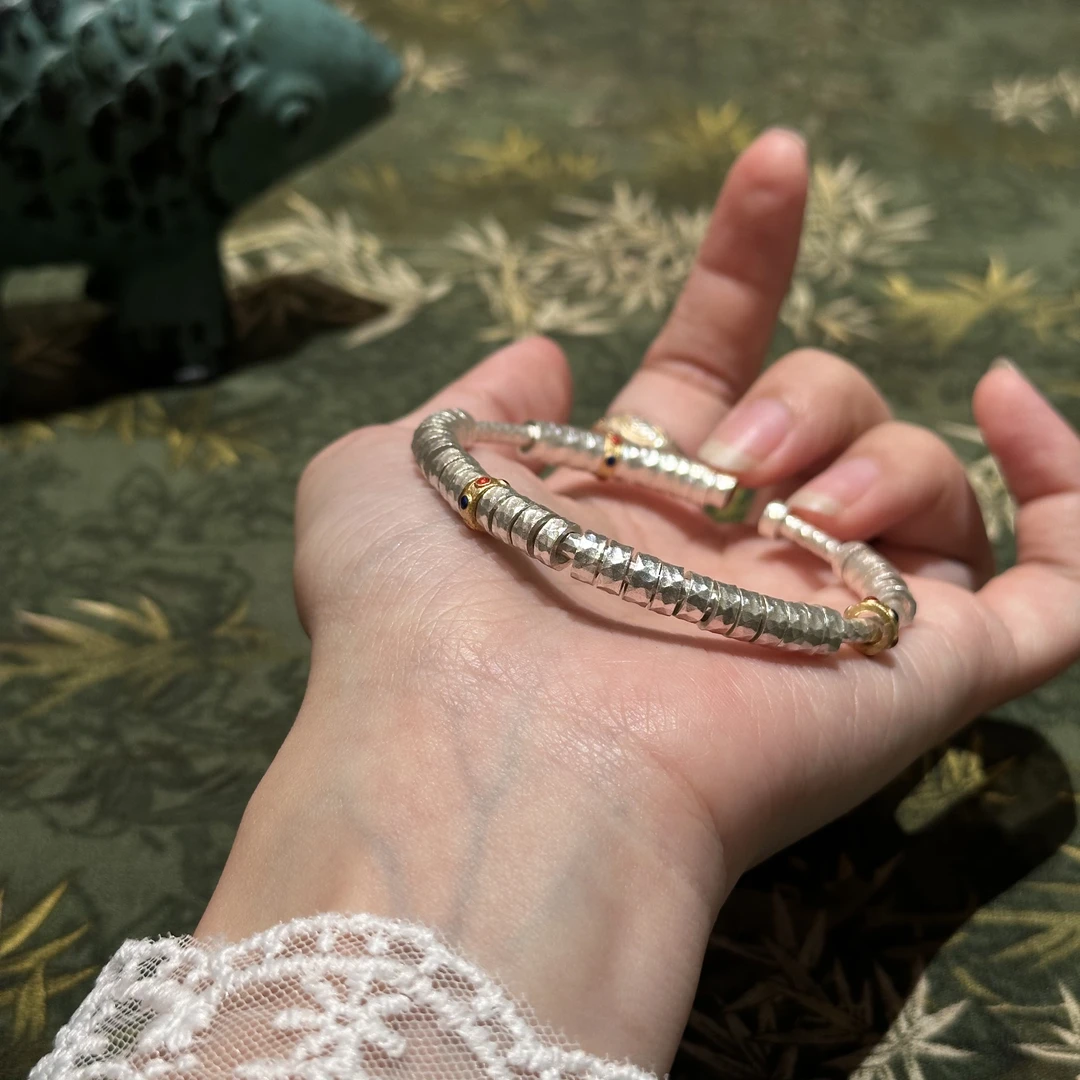 足银珐琅手镯 来鱼『缠满贯』盘缠珐琅彩足银9999手镯开口