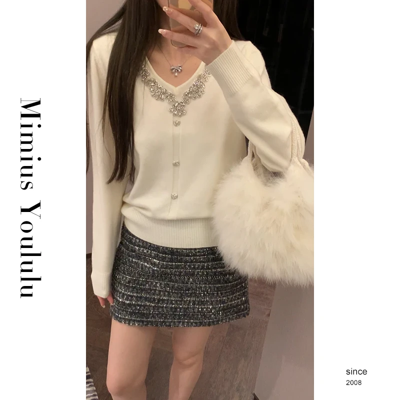 【mimius】&七七 重工奢感钉珠V领针织衫 汉服()WF12105