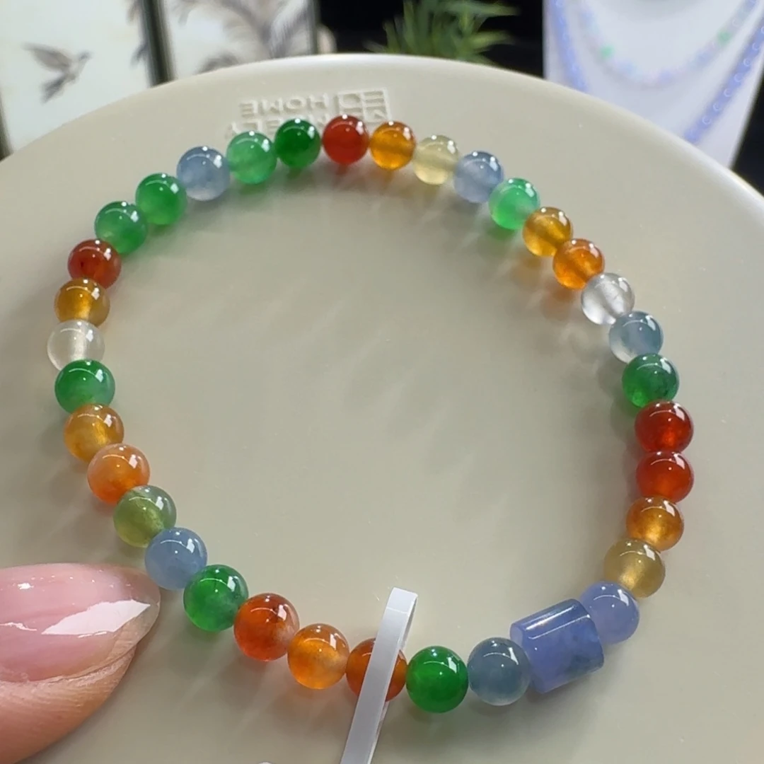 未镶嵌手链翡翠高冰浓彩多宝单圈5-6mm