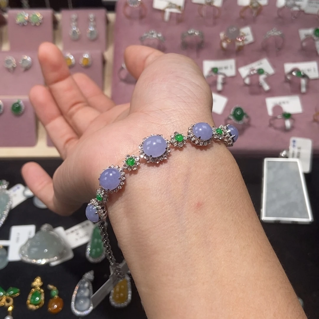 翡翠18K金镶嵌手链纯天然缅甸翡翠A货手链