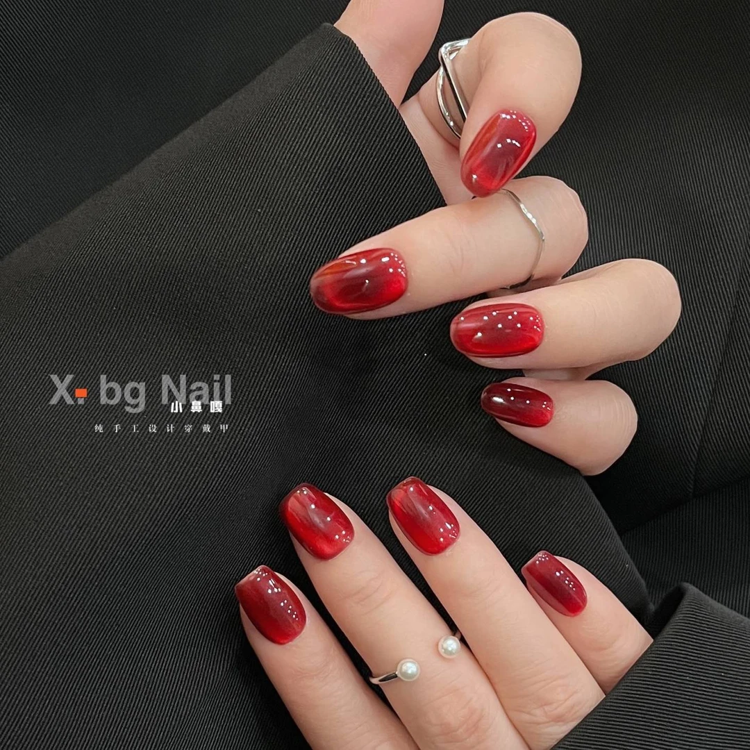 【红色玻璃珠】X_bg Nail小鼻嘎夏季显白高级玻璃珠猫眼穿戴甲