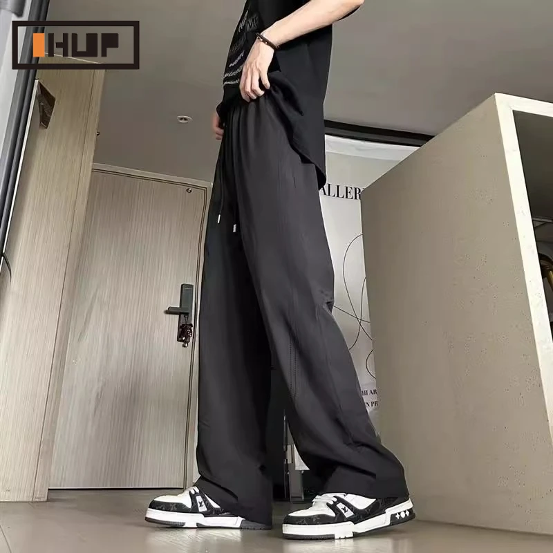 OHUP激光打孔透气休闲裤夏天男士显瘦大码直筒裤百搭垂感阔腿裤子