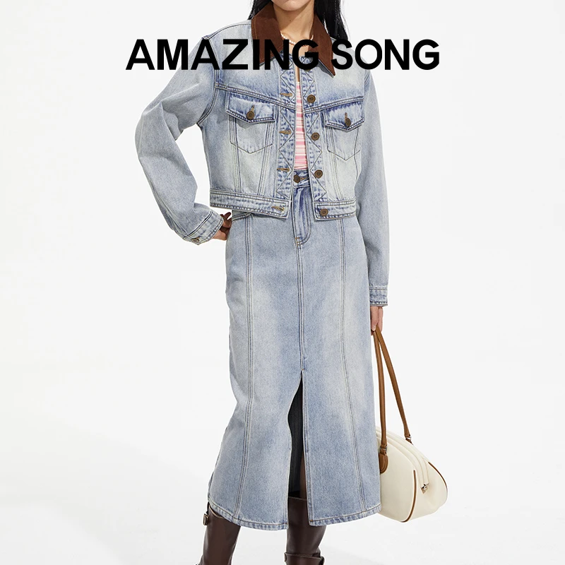 【福利】水洗牛仔半身裙时尚休闲复古百搭秋冬设计师重工牛仔裙