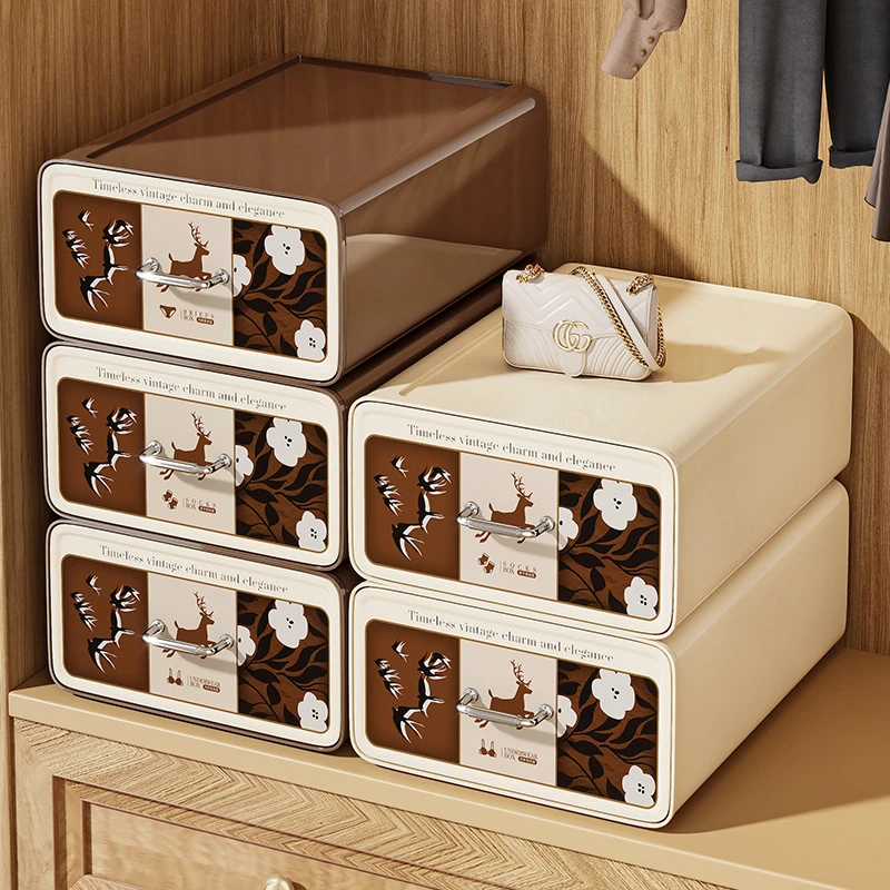 内衣盒抽屉式衣柜衣物收纳盒整理盒宿舍神器家用复古分格袜子收纳
