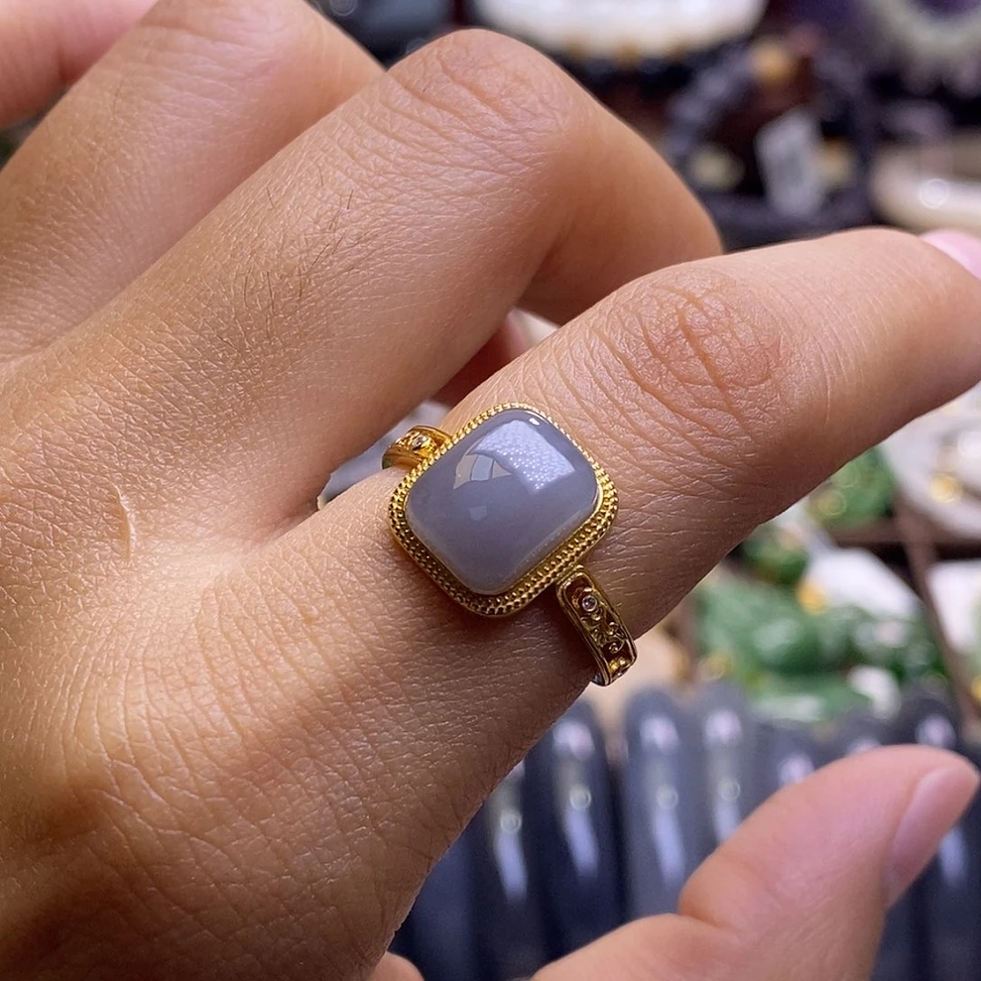 颈饰未镶嵌和田玉早间福利高冰烟紫银戒指